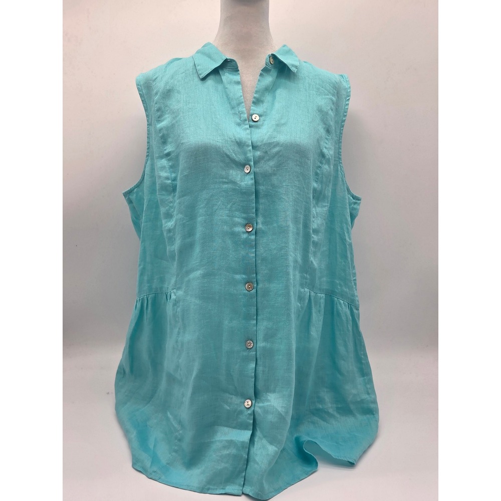J.Jill Love Linen Women's L Aqua 100% Linen Sleeveless Button Tunic NWT 101-933
